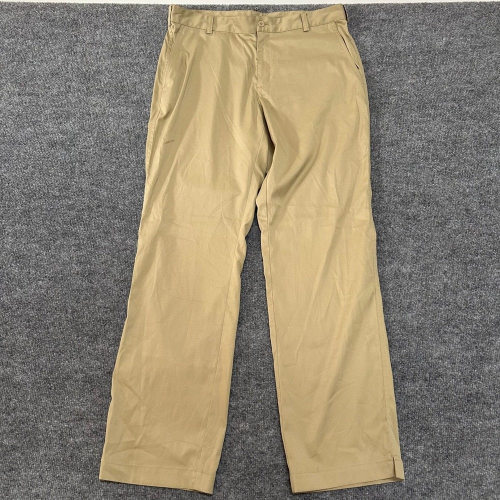 Nike Golf Pants Mens 34x32 Tan Beige Dri-Fit Flat Front Chino Athletic Slacks